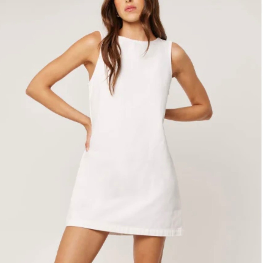 Rollas White Denim Sleeveless Shift Mini Dress Size 10 M Zip Back